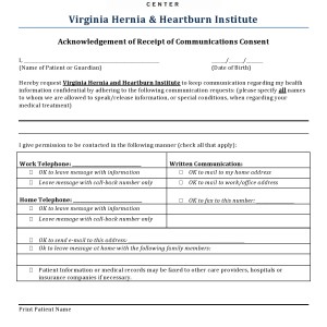 virginia hernia institute - acknowledgement of receipt of communications consent